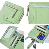 Dompet koin wanita, gesper kulit pu lembut pemegang kartu ritsleting ganda gaya pendek tiga lipat