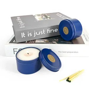 金云宝批发4/6/8OZ两件套蓝色蜡烛蜡包装锡盒圆形金属礼品罐带盖