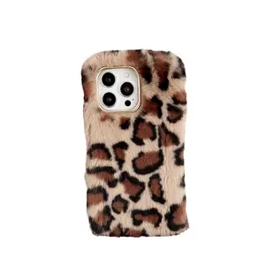 Good Nice Winter Candy Recently Sales Leopard Print Soft TPU+Plush Phone Case For Iphone15 Plus Phone Case Accessories