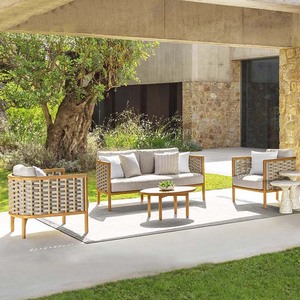 Set da Patio Accogliente in Legno Massello Intrecciato, Divano Singolo da Esterno con Cuscino, <span class=keywords><strong>Poltrona</strong></span> da <span class=keywords><strong>Giardino</strong></span>, Divani da <span class=keywords><strong>Giardino</strong></span> per Casa e Bar, Tuinmeubelen - Product Image 2