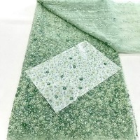 Prix de gros 5 yards Tissu en maille de dentelle africaine brodé écologique avec paillettes et perles Tofine 100% Polyester 51-52 pouces