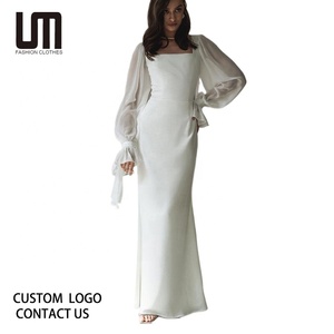 Verified Supplier White Long Sleeve Ankle Length Dresses Elegant V-Neck  Design | Alibaba.com