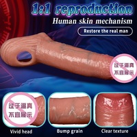 Préservatif en silicone pour homme, allongé et épaissi, creux, retardateur, simulation de pénis, godemiché portable, jouets sexuels