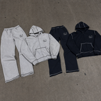 Blanc lourd recadrée ourlet brut coupe taille élastique empilé éponge 450 Gsm soleil délavé Vintage coton à capuche et pantalon de survêtement ensemble