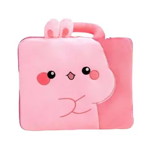 J124 Cartoon Blanket 2 in 1 for kids with Carrying Handle Portable Kids Travel Sleeping plush Handbag shaped foldable blanket