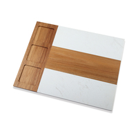 Ensemble de planches de service rectangulaires minimalistes en marbre et acacia écologiques 2025 avec bols en céramique et plateau de découpe pour la présentation des aliments en hôtellerie