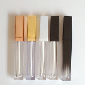 P-Lan Marque Stock Personnalisé Or Rose Or Blanc Noir Mat Dégradé Noir 5ml Carré Vide Tubes de Brillant À Lèvres Avec Baguette Brosses - Product Image 1