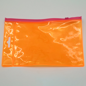 Sac à fermeture éclair en PVC <span class=keywords><strong>orange</strong></span> trou de suspension grande capacité sac de rangement plat en plastique auto-scellant étanche à l'humidité pour lotion - Product Image 4