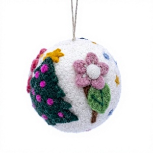 Handmade Eco-Friendly Wool Felt Traditional <b>Christmas</b> Ball Ornament Round Indoor Holiday Decoration with <b>Tree</b> Flower Design - Product Image 4