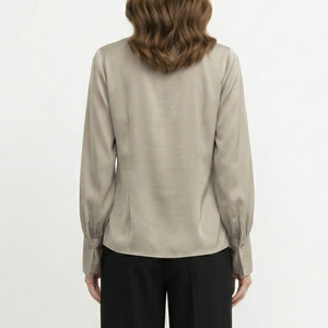 Chemisier en satin pour <span class=keywords><strong>femme</strong></span> à manches longues et col drapé, élégant, pour le bureau, idéal pour l'été, personnalisable - Product Image 2
