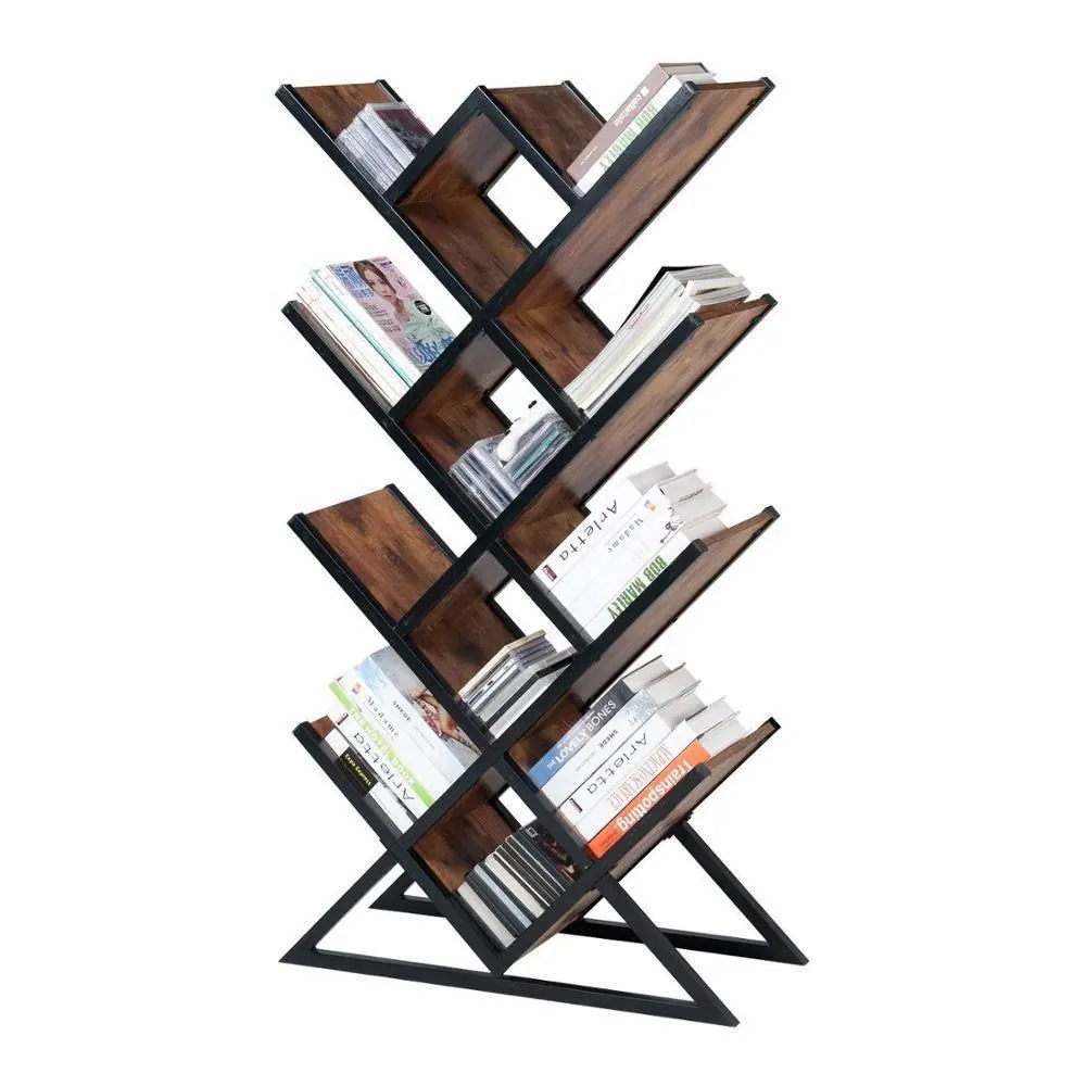 Casa móveis estante design decoração diagonal livro prateleira, madeira metal moderno armazenamento em forma de árvore estante