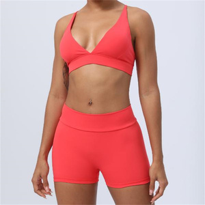 Otoño nuevo estilo señoras mujeres compresión elástica suave secado rápido V corte Yoga pantalones cortos y Conjunto de sujetador - Product Image 4