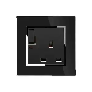 OSWELL Arabia British Standard 220V 13A UK 3 Pin Wall Sockets Switch With Black Acrylic With Silver Border