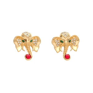 Fashion Elephant <b>Stud</b> <b>Earrings</b> Gold Plated 316L Stainless Steel With Rhinestones And Red Gemstone - Product Image 2