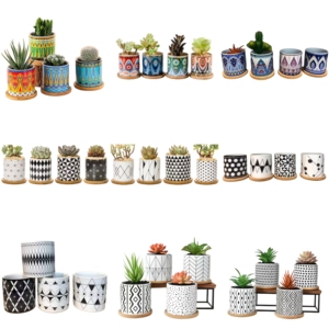 Lớn Nhỏ Hình Lục Giác Trắng Gốm Bìa 10-Mảnh Chậu Hoa Nồi Tre Khung Lót Vườn Trang Trí Nội Thất Kit Bền Hiện Đại - Product Image 5