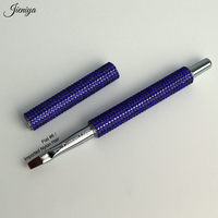 Pinceau à ongles ovale plat en nylon de haute qualité, importé, décoré de strass bleus de luxe, populaire en 2027, pour gel UV