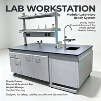 Mesa de Laboratorio con Diseño Moderno, Encimera Anti-químicos con Grifo y Estante para Reactivos, Mueble de Laboratorio