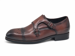 Chaussures habillées marron pour hommes à double boucle, en cuir patiné, à enfiler, avec bout brogue, antidérapantes, pour le bureau, la carrière, les mariages, vente en gros - Product Image 4