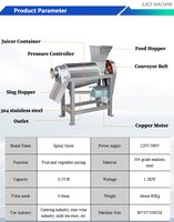 Équipement de Pressage à Spirale Commercial Durable / Presse-Agrumes à Spirale Indispensable pour Magasins de Jus, Machine Commerciale de Fabrication de Jus