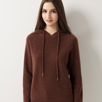 Pull à capuche en tricot côtelé pour femme, 30% cachemire, avec cordon de serrage, tricot chaud automne-hiver, sur mesure