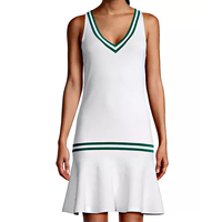 Vente en gros Vêtements de sport preppy à rayures minces et col en V blancs personnalisés pour école Tennis Mini robe pull en coton biologique tricoté pour femmes