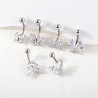 Anneaux de nombril Lingchee 14G en acier inoxydable, papillon suspendu, cœur, diamant, anneaux de nombril suspendus, bijoux de piercing au nombril
