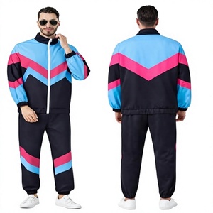 Men's Color Blocking <b>Tracksuit</b> Set Blue <b>Pink</b> Black Full Sleeve Zipper Sporty Casual Jogging Suit Spring Wear - Product Image 1