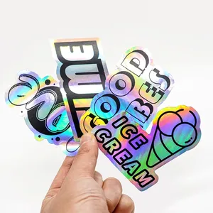 Grosir Stiker Cetak Tahan Air Die Cut Stiker Hologram Logo Kustom Kualitas Bagus