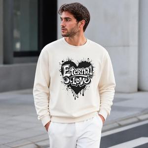 เสื้อสเวตเชิ้ตคอกลมพิมพ์ลายกราฟิกหัวใจรักนิรันดร์สำหรับผู้ชาย ทรงปกติ สวมใส่สบายๆ สำหรับฤดูใบไม้ร่วง ผ้าถักสีงาช้าง - Product Image 2