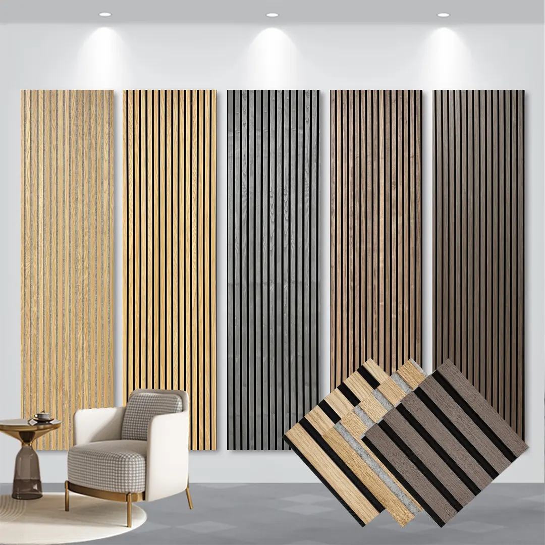 Akupanel Panneau mural insonorisant acoustique à latte en bois naturel Panneaux muraux acoustiques en bois naturel pour l'intérieur de l'hôtel