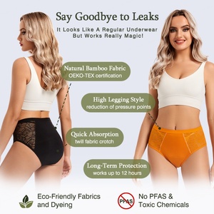 LYNMISS Bragas Menstruales Cómodas para Hombre, Personalizadas, de Encaje, a Prueba de Fugas, Absorbentes, de 4 Capas, Mezcla de Bambú Natural, Algodón y Elastano - Product Image 2