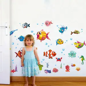 YIYAO 바다 벽 스티커 다채로운 물고기 거북이 문어 바다 생물 벽 데칼 어린이 침실 보육