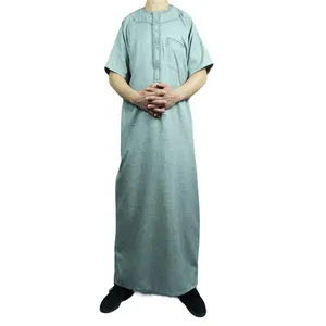männer muslimischen kleid jubba thobe Suppliers-Großhandel Muslim Marokko Männer Halbarm Jubba Ramadan Kleid Kleidung Indonesien Muslim Thobes