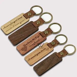 Personalized Laser Walnut Leather Wooden Keychain High Quality Luxury Blanks  With Straps Perfect Promotional Gift From Winwindg1, $1.27