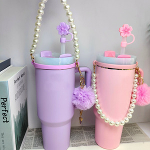 Correa de mano para botella de agua con cadena de perlas, compatible con vasos Stanley, cordón para vaso, cadena para vaso frío, anillo para asa de vaso - Product Image 4