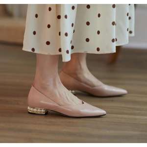 Automne Élégant Femmes Daim Rose Appartements Simple Carré Perle Talon Ballet Chaussures Basse Position Supérieure - Product Image 6