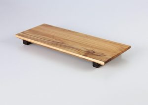 Tabla de Servir Sushi Japonesa de Madera de Teca y Fresno, Ecológica, Biodegradable, de Grado Alimenticio, con Patas Oscuras, Bicolor, para Comida Fina, OEM Personalizado - Product Image 2