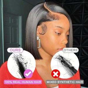 Perruque Bob sans colle, prête à porter, en <span class=keywords><strong>cheveux</strong></span> humains, <span class=keywords><strong>avec</strong></span> closure en dentelle 5x5, pré-épilée, coupe droite, couleur naturelle - Product Image 6