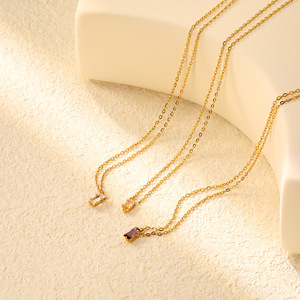 Collier pendentif tendance en acier inoxydable avec zircon serti géométriquement, chaîne de clavicule pour femme, bijou cadeau - Product Image 4
