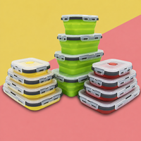 Boîte de conservation alimentaire pliable en silicone, gain de place, avec couvercle verrouillable, 4 tailles, compatible micro-ondes, réutilisable, pliable, pour le déjeuner
