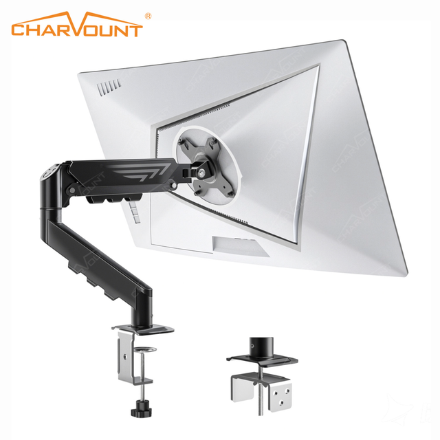 Full Motion Gas Spring Monitor Arm Single Desktop Mount Vesa Bracket Swivel Tilt Rotation for Office Workstation