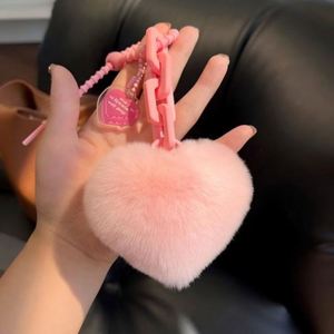 Custom New Heart Shaped Plush Pom Pom Keychain Soft Faux Fur <b>Keyring</b> for Bulk Cute Accessories Gifts - Product Image 4