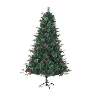 2024 nuevo diseño interior y exterior decoración del hogar verde PET PVC árbol de Navidad Artificial árbol de Navidad con bayas rojas