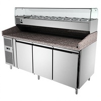 Table de préparation réfrigérée pour pizzas, comptoir à sandwichs et salades, plateau en acier inoxydable, protection anti-éclaboussures en verre, contrôle numérique de la température, fabricant OEM