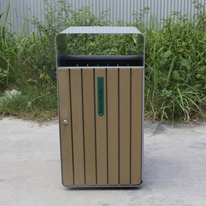 Poubelle en bois rectangulaire WPC pour l'extérieur, poubelle de recyclage étanche pour jardin et patio, poubelle publique - Product Image 4
