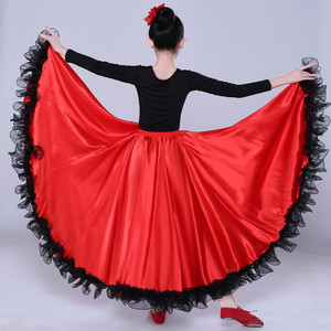 Media falda de columpio grande <span class=keywords><strong>para</strong></span> niña clásica <span class=keywords><strong>para</strong></span> baile de salón Flamenco <span class=keywords><strong>danza</strong></span> del vientre práctica al por mayor <span class=keywords><strong>para</strong></span> niños - Product Image 2