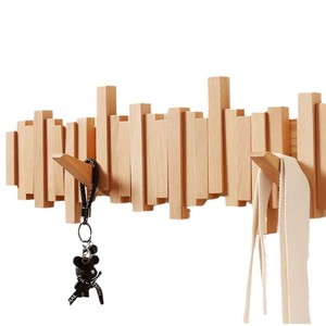 Piano <b>Key</b> Style Coat Rack Solid Wood Wall Mounted Heavy Duty Entryway Clothes Hat Hooks Modern Design - Product Image 3
