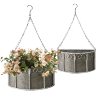 Lot de 2 jardinières murales galvanisées faites à la main panier de jardinière suspendu en métal porte-plante en fer rustique Pots de fleurs avec chaîne