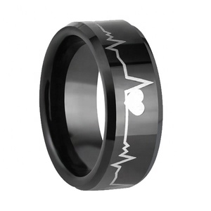 Cincin Tungsten Hitam <span class=keywords><strong>Couple</strong></span> I Love You <span class=keywords><strong>Heartbeat</strong></span> - Product Image 1