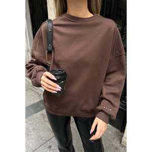 Sudadera con Capucha Oversize Marrón Casual de Otoño/Invierno, Talla Única, con Logotipo Personalizado Impreso en la Tela - Product Image 4